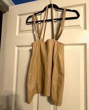 Maniere De Voir Beige Faux Leather Strappy Square Neck Mini Dress 8 picture