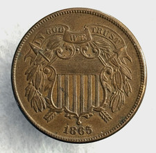 1865 2c Piece Full Motto Fancy 5 (lower Mintage) Lg Date Sm Letters EF to AU picture