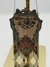 Antique Mandalian Mfg Co Enameled Mesh Purse Floral Fringe Art Deco Bag. picture