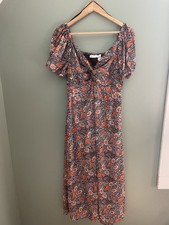 Sincerely Jules L Floral Smocked Square Neck Puff Sleeve Midi Dress Chiffon picture