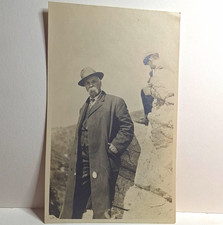Vintage Real Photo RPPC Man in Hat Coat Outdoors Postcard Divided Back Unposted picture