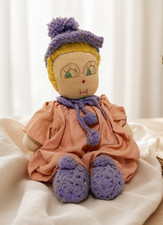 Vintage Handmade Hand Stitched & Crochet Stuffed Doll 15