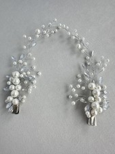 2pc Faux Pearl Rhinestone Floral Hair Clips Bridal Wedding Side Hair Barrettes picture