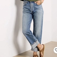 Agolde Fran Low Slung Easy Straight Blue Denim Jean in Reign Wash Size 29 picture
