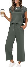 Wiholl Lounge Set 2 Piece Outfit Womens Large Sage Green Travel Beach  NWT picture