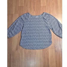Loft Outlet Navy White Striped Eyelet Embroidered Blouse Medium 3/4 Sleeve Top picture