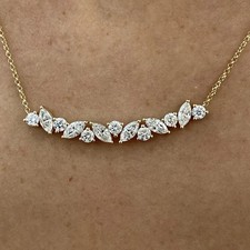 14K Yellow Gold  Round & Marquise Cut Natural Diamond Necklace Pendant 18