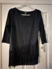 INC International Concepts Womens M Black Fringe Top 3/4 Sleeve NWT Macy’s  picture