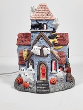 87 Flambro Haunted House Illuminated Ghostly Window Halloween Ceramic Decoration picture