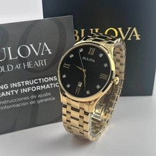 Bulova 97D108 Classic Diamond Men's Quartz Watch Black Dial Stainless Steel 40mm picture