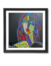 Guajardo Art: Colorful Cubism Girl 12X12 Original Paper Signed Art picture