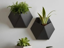Modern Geometric Hexagon Wall Planter Set of 2 Black Indoor Plant Pot Home Decor picture