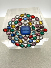Vintage Czech Bohemian Jeweled Brooch Open Backed Bezel  Multicolored Glass picture