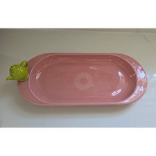 Fiesta Nora Fleming Peony Pink Bread Tray with Green Teapot Mini 1540 347 NEW picture