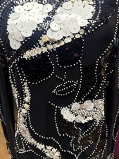 Vintage Rare Cache Sheer Black Mesh Long Sleeve Sequin Face Beaded Blouse NWT picture