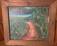 J. C. Jean Claude Louissaint Original Haitian oil painting Framed Landscape Bird picture