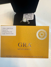 GRA Certified Round Moissanite Ring 3.0 ctw 9mm 14k White Gold Sz 6 picture