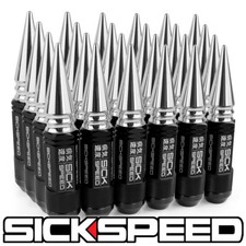 SICKSPEED 24 PC BLACK / CHROME SPIKED ALUMINUM 108MM 3 PC LUG NUTS 12X1.5 L18 picture