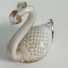Murano Alfredo Barbini Glass Swan Lavender Gold Bullicante Bubbles Vintage picture