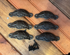 Set of 6 Cast iron Decorative Cup Pulls w/ Screws...FREE SHIPPING picture