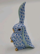 Herend Blue Fishnet Hand Painted Porcelain Bunny with One Ear Up. 4