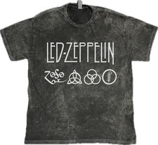 Led Zeppelin T-Shirt 70s Rock Music on Mineral Wash Vintage Washed Tee picture