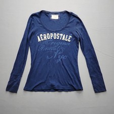 Aeropostale Womens XL Blue Waffle Knit Long Sleeve Graphic Top Y2K picture