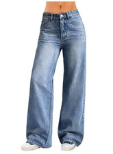 Womens Wide Leg Jeans Mid High Waisted Baggy Straight Leg Denim Pants Y2K Size 8 picture
