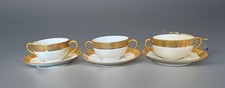 3 Antique Tressemanes & Vogt Limoges France Gold Band Bouillon Coupes & Saucers picture