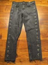 ZARA Trafaluc Black Grommet Eyelet Raw Hem Straight Leg Jeans Womens Size 8 picture