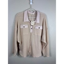 NWT ANDTHEWHY Beige Waffle knit top Womens Size Small (oversized) picture