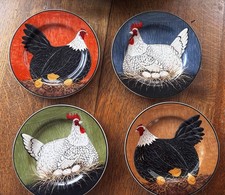 VTG Set of 4 Sakura Warren Kimble Rooster 1999 Salad Plates Farmhouse/Folk Art picture