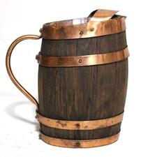 ANTIQUE FRENCH WOOD STAVE COPPER WINE WATER BEER PITCHER ARTS CRAFTS PRIMITIVE picture