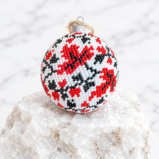 Handmade One-of-a-Kind Beaded Christmas Ornament Red White Black Exclusive picture