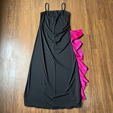 Y2K 2000s Taboo Prom Dress XL Black Pink Long Ruched Straps Ruffle Goth Formal picture