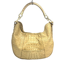 BRAHMIN Carmela Melbourne Croc Embossed Gold Hobo Shoulder Bag picture
