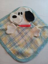 Vintage 1958 Knickerbocker Snoopy Plaid Satin Trim Baby Security Blanket Lovey picture