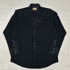 Scully Shirt Mens Small Black Floral Embroidered Pearl Snap Western Cowboy Rodeo picture