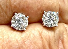 1.52 tcw Natural Diamond Stud Earrings screwback 14k White Gold picture