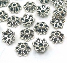 20 Antique Silver Pewter filigree Small Beads Caps, beads cone, top, Flower 6mm picture