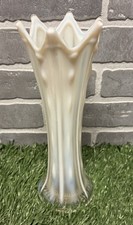 Vintage Fostoria Heirloom White Opalescent Fluted Swung Glass Vase 11” picture