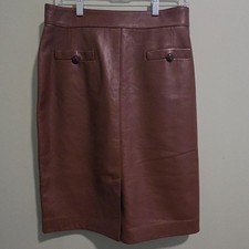 Vintage Rare Carlisle Brown Leather Pencil Skirt Size 12 Knee Length picture