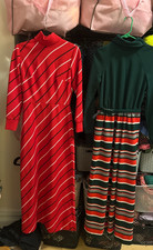 2 vintage 70s 60s midcentury maxi dresses holiday belted retro stripe print fall picture