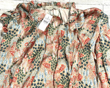 NWT LOFT Garden Cinched Sleeve Ruffle Tye Neck top blouse SMALL picture