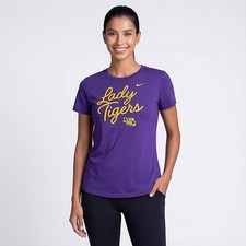 NWT Nike Womens LSU Tigers Script Over Logo Purple T-Shirt Size Medium picture