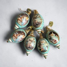 Lot of 6 Bradford Editions Angels Teardrop Porcelain Ornaments Aqua Gold NWT picture