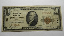 $10 1929 Quaker City Ohio OH National Currency Bank Note Bill Ch. #1989 FINE picture