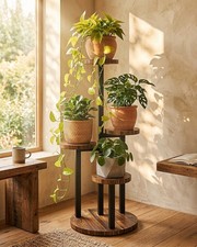 Bamworld Plant Tables Indoor Corner Plant Stand Tall Metal Wood Plant Shelf picture