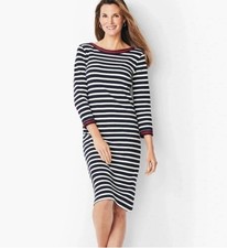 NWT Talbots Women’s Size M Blue Striped Round Neck 3/4 Sleeve Pullover Dress picture
