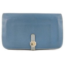 HERMES Dogon Purse Blue Calfskin unisex picture